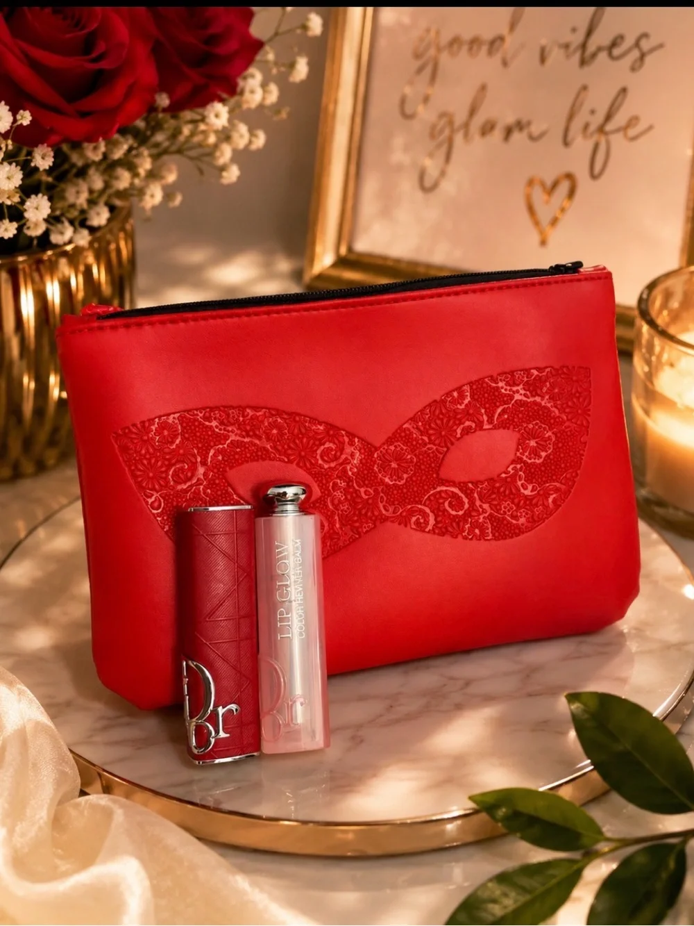 Dior Lip Glow & Rouge Dior Duo in Light Pink include case and pouch